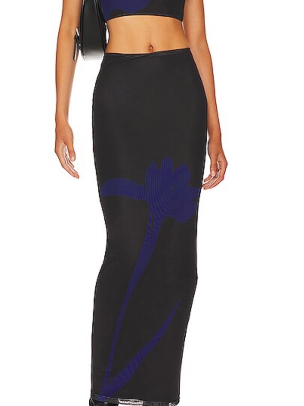 Revolve superdown Black Maxi Skirt with Navy Floral Silhouette